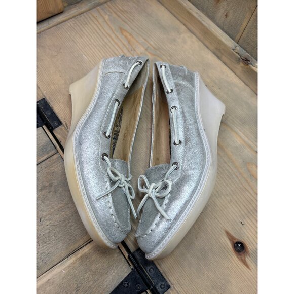 Sperry Womens Metallic Silver Leather Wedge Loafers Size 7.5M - Picture 6 of 9
